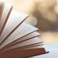 Rozłożona księga, której strony falują, symbolizując synkretyzm w literaturze, gdzie różne wątki splatają się w jedną opowieść.