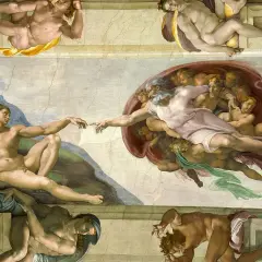 Stworzenie Adama, arcydzieło **historyzm**u, gdzie Bóg tchnie życie w człowieka.