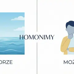 Obrazek ilustruje homonimy: "morze" (woda) i "może" (przypuszczenie).