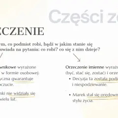 Orzeczenie informuje, co podmiot robi lub w jakim jest stanie. Czasownik jest kluczowy w zdaniu, np. "gwarantuje", "widziały", "została podjęta", "stał się".