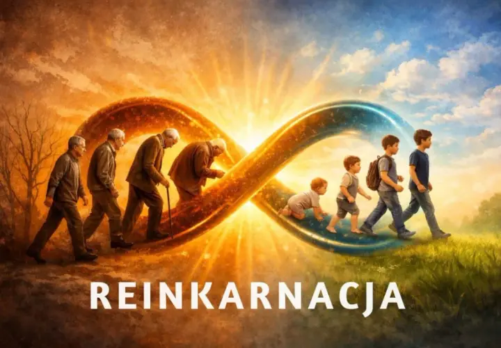 Cykl życia od starości do dzieciństwa, symbolizujący samsarę i reinkarnację, przechodzi przez nieskończoność.