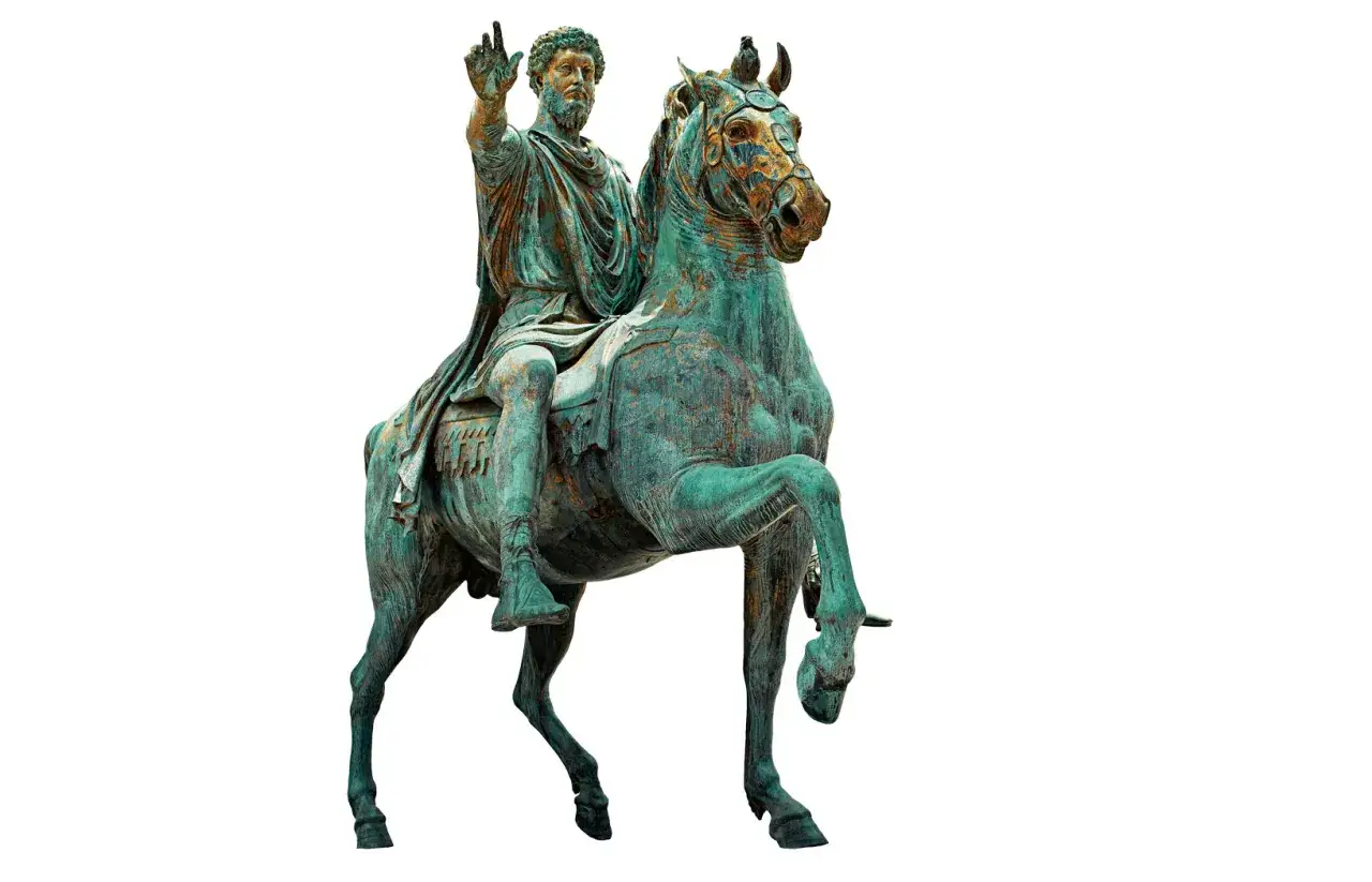 Posąg Marka Aureliusza na koniu, symbol stoicyzmu i siły woli.
