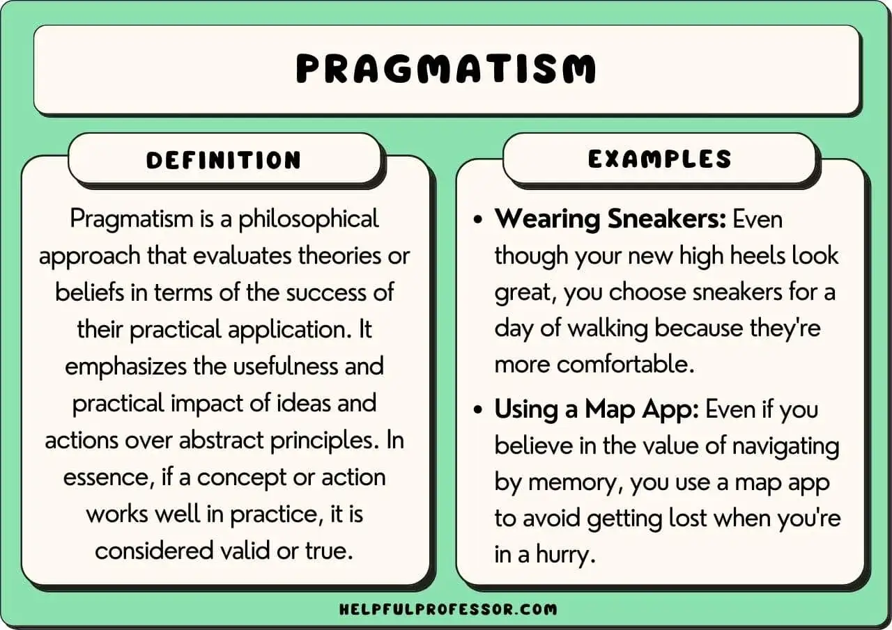 Pragmatyzm w praktyce: wybór wygodnych butów zamiast szpilek czy użycie mapy zamiast pamięci to przykłady tego, jak pragmatyzm kieruje się użytecznością.