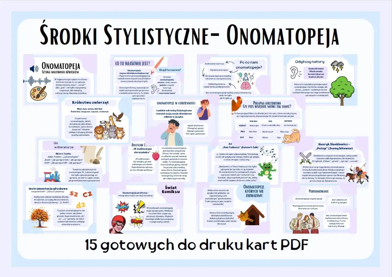 Onomatopeja to dźwiękonaśladowcze słowa, które ożywiają język, jak w komiksach czy literaturze.