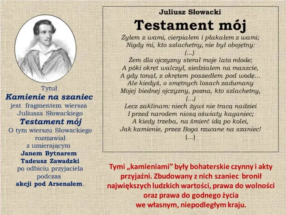 Testament mój Słowackiego - jak czytać wers o kamieniach na szaniec